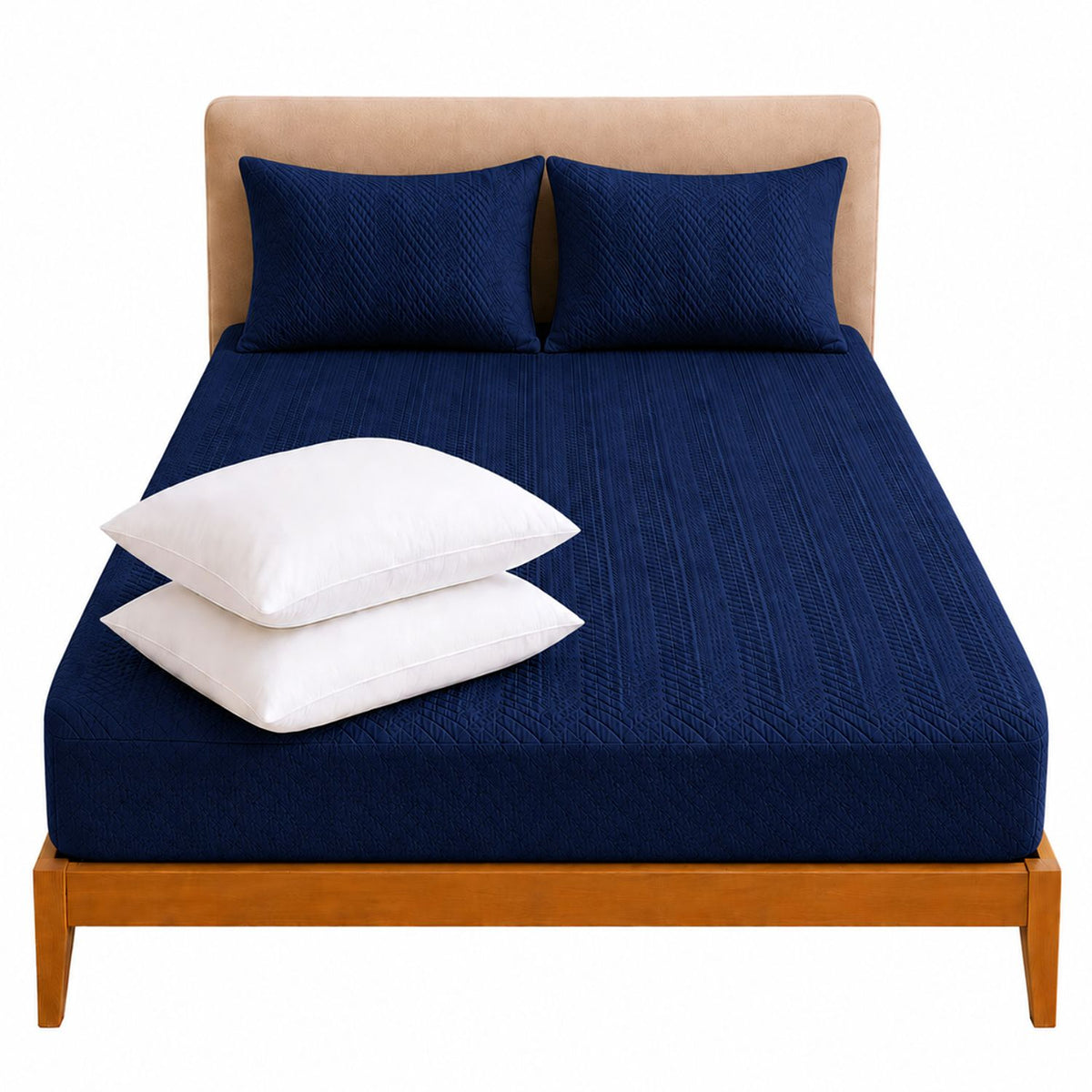 Combo Protector de Colchón y Almohadas Siliconada Azul para Colchón Semidoble 120 X 190 Cm
