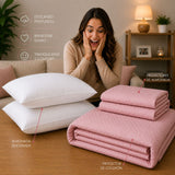 Combo Protector de Colchón y Almohadas Siliconada Rosado para Colchón Doble 140 X 190 Cm