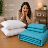 Combo Protector de Colchón y Almohadas Siliconada Turquesa para Colchón Queen 160 X 190 Cm