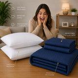 Combo Protector de Colchón y Almohadas Siliconada Azul para Colchón King 200 X 200 Cm