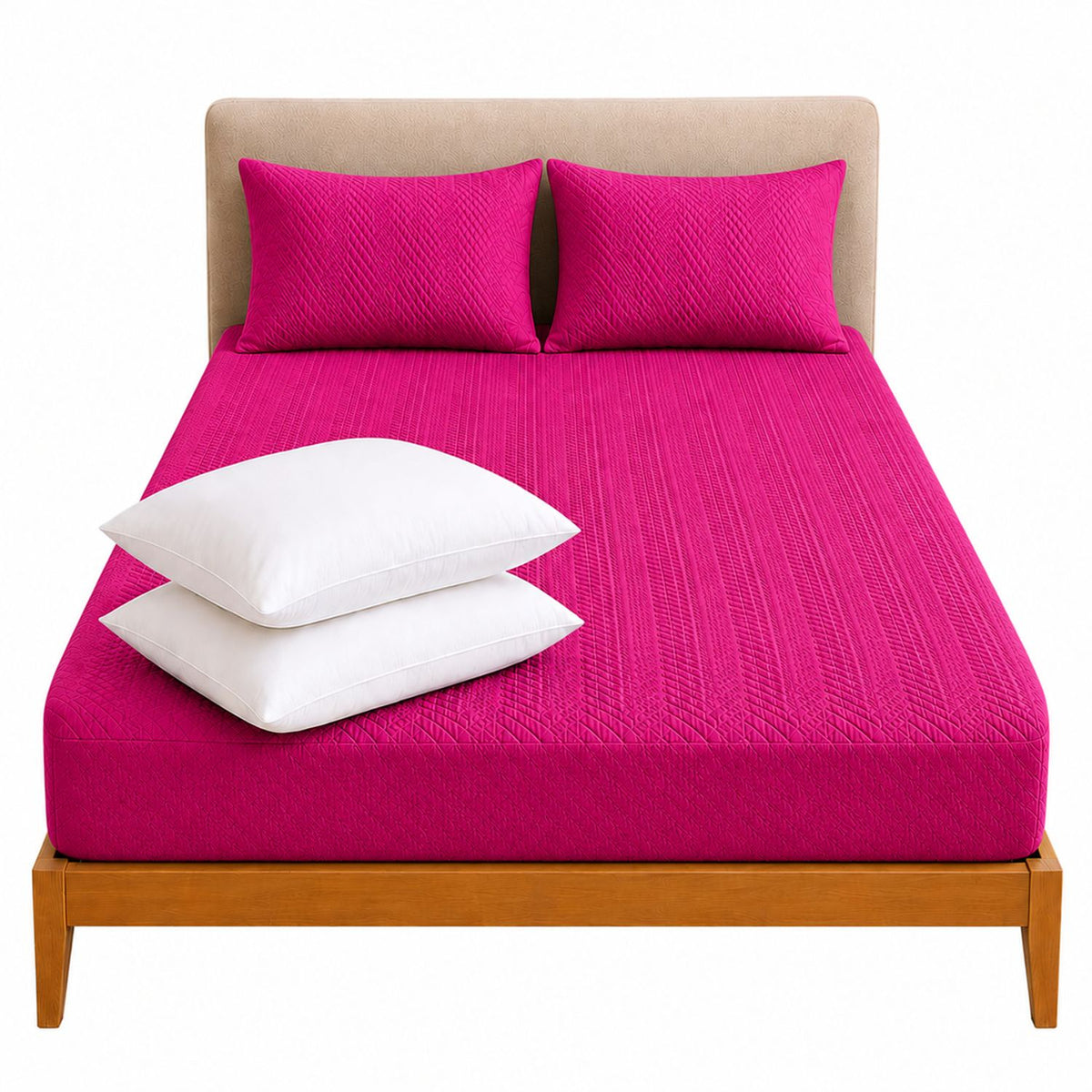 Combo Protector de Colchón y Almohadas Siliconada Fucsia para Colchón King 200 X 200 Cm
