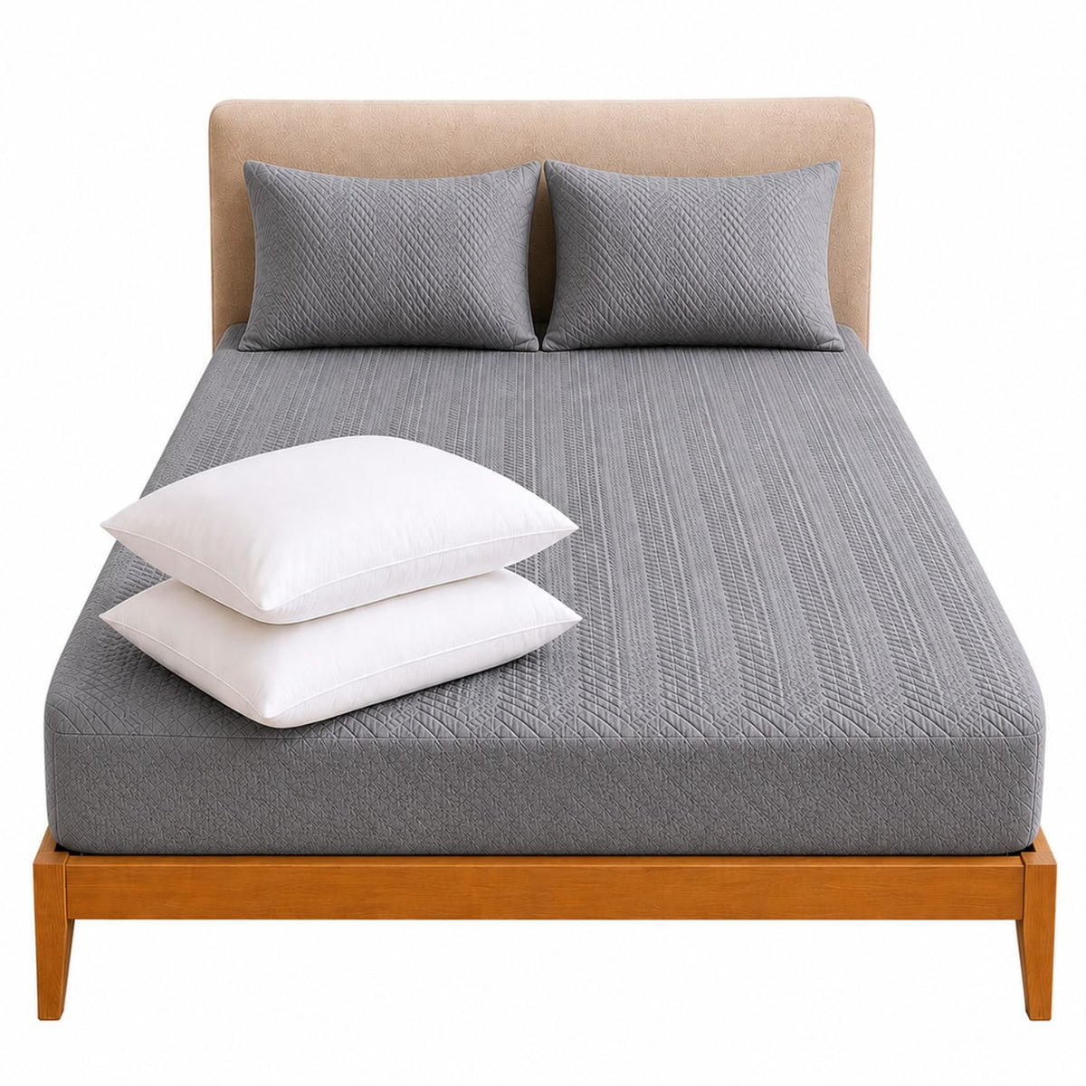 Combo Protector de Colchón y Almohadas Siliconada Gris para Colchón King 200 X 200 Cm