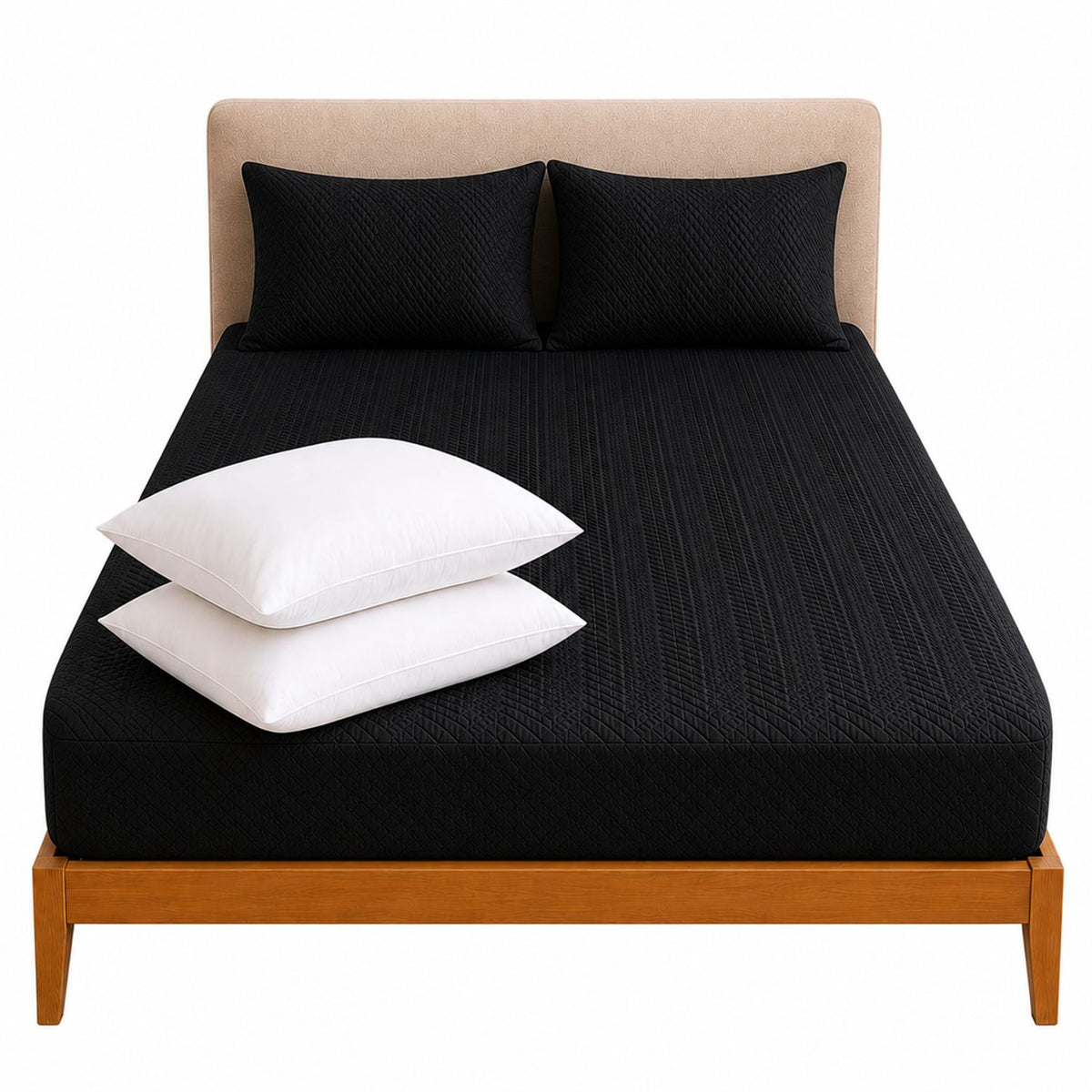 Combo Protector de Colchón y Almohadas Siliconada Negro para Colchón King 200 X 200 Cm