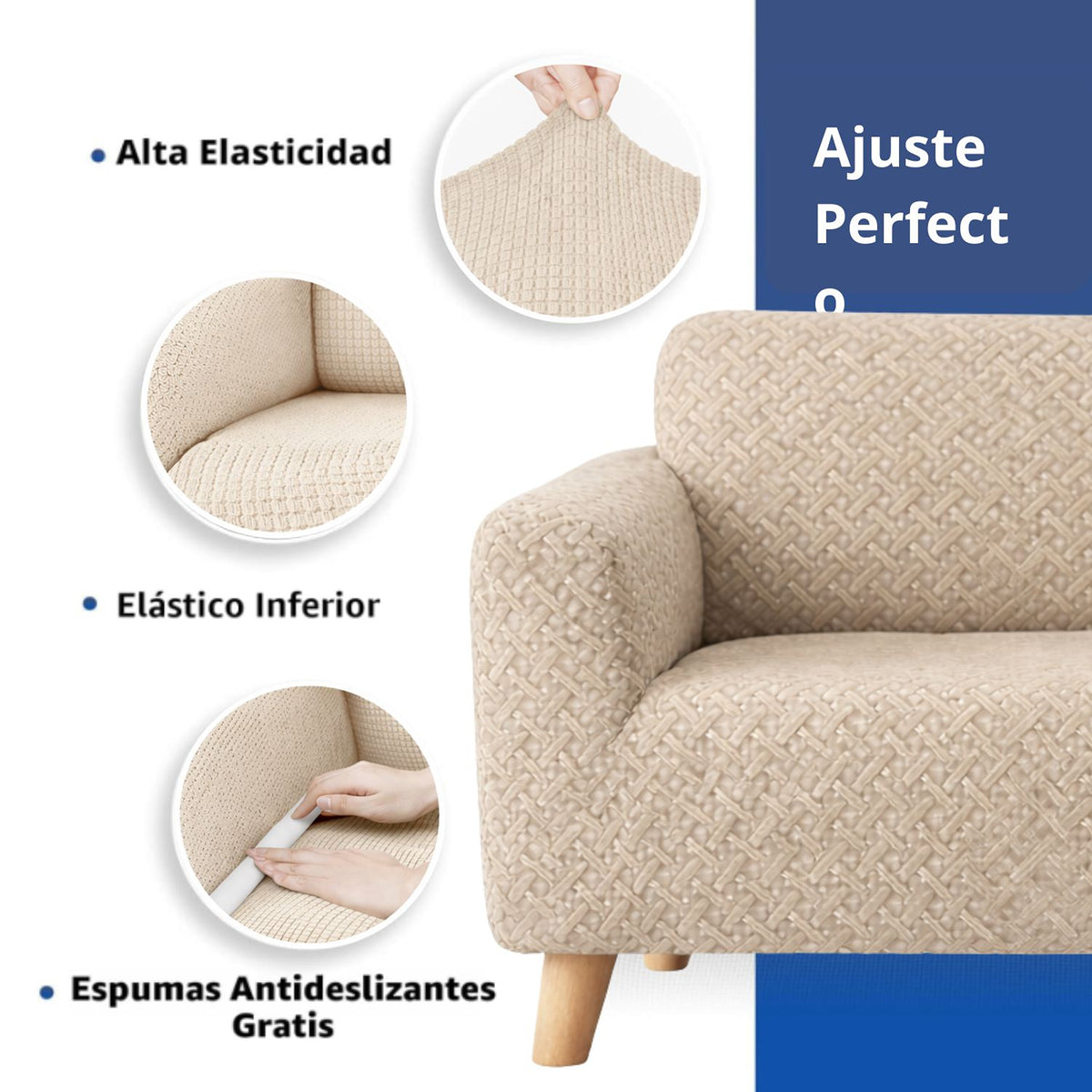 Protector de Sofá Elástico Beige 60x180cm Para Sofás de Un Puesto Doble Faz