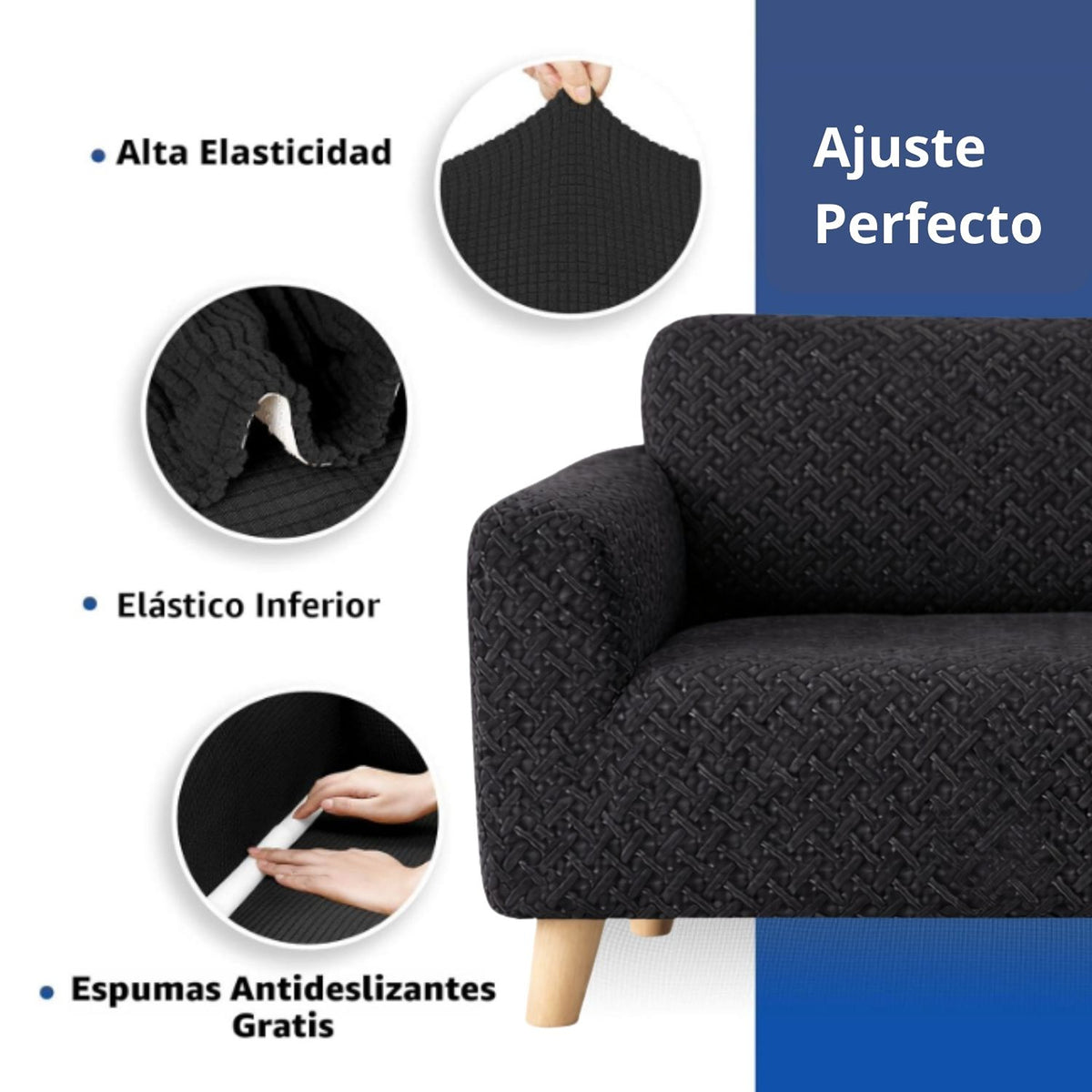 Protector de Sofá Elástico Negro 60x180cm Para Sofás de Un Puesto Doble Faz