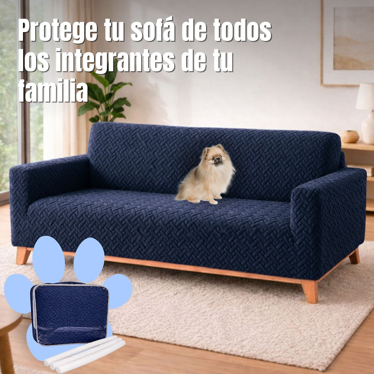 Protector de Sofá Elástico Azul 180x180cm Para Sofás de Tres Puestos Doble Faz
