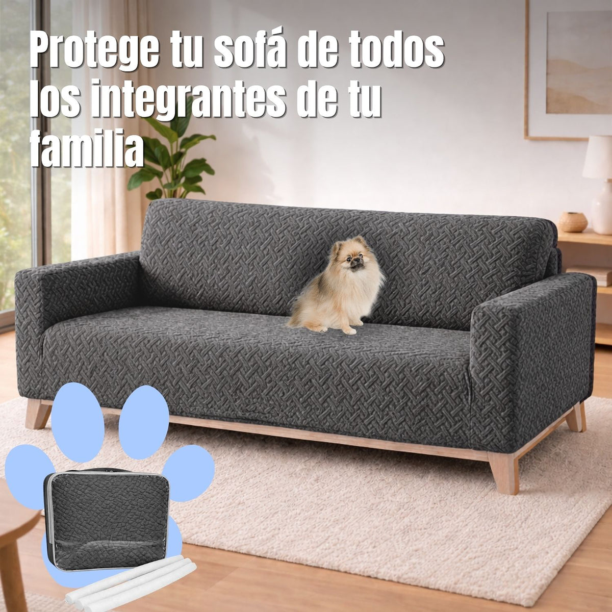 Protector de Sofá Elástico Gris 180x180cm Para Sofás de Tres Puestos Doble Faz
