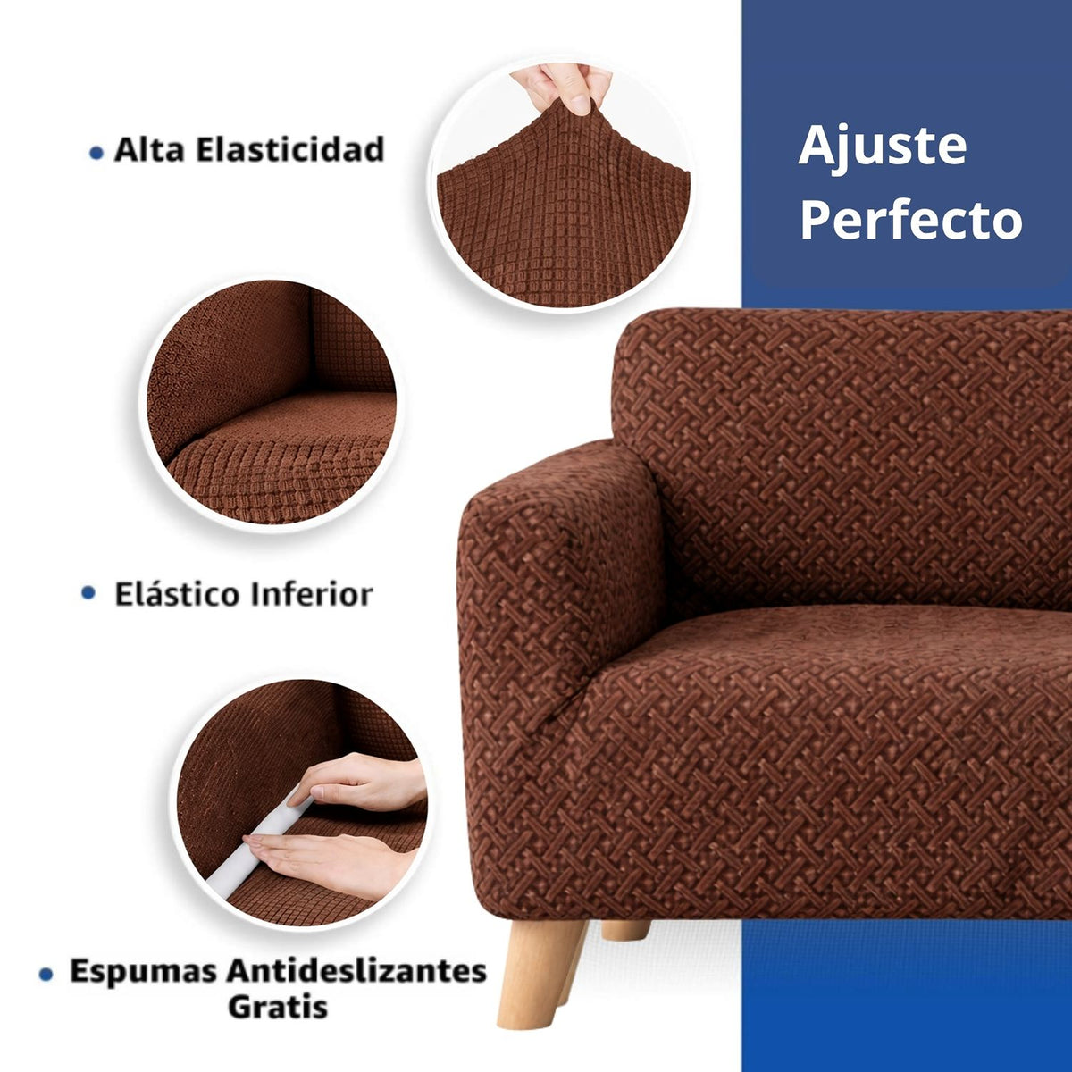 Protector de Sofá Elástico Cafe 180x180cm Para Sofás de Tres Puestos Doble Faz