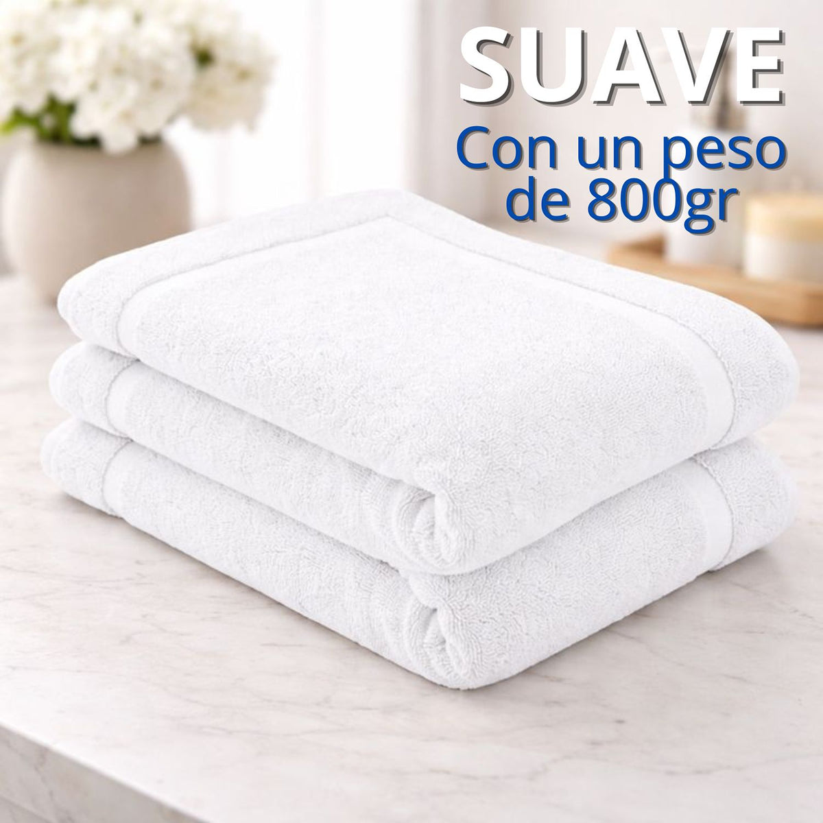 Tapete de Baño Hotelero Blanco 60x50cm Rectangular Medio Suave Fondo Entero Antideslizante