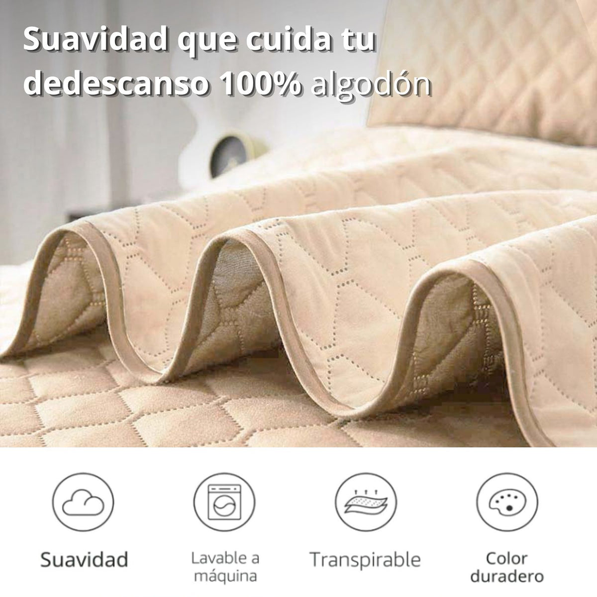 Colcha Beige 260x230cm para Colchón King 200 X 200 Cm Sin Acolchado Sin Relleno Fondo Entero