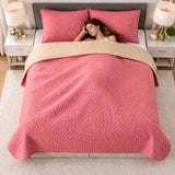 Colcha Doble Faz Camel y Palo de Rosa 160x220cm para Colchón Sencillo 100 X 190 Cm Sin Acolchado Sin Relleno Fondo Entero