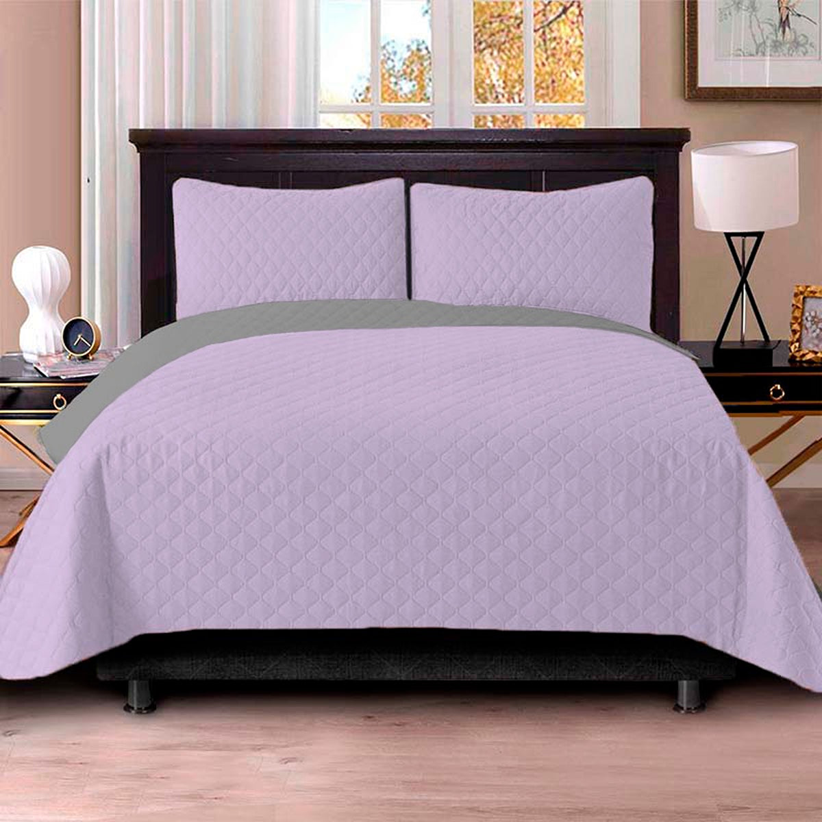 Colcha Morado y Gris 160x220cm para Colchón Sencillo 100 X 190 Cm Sin Acolchado Sin Relleno Fondo Entero