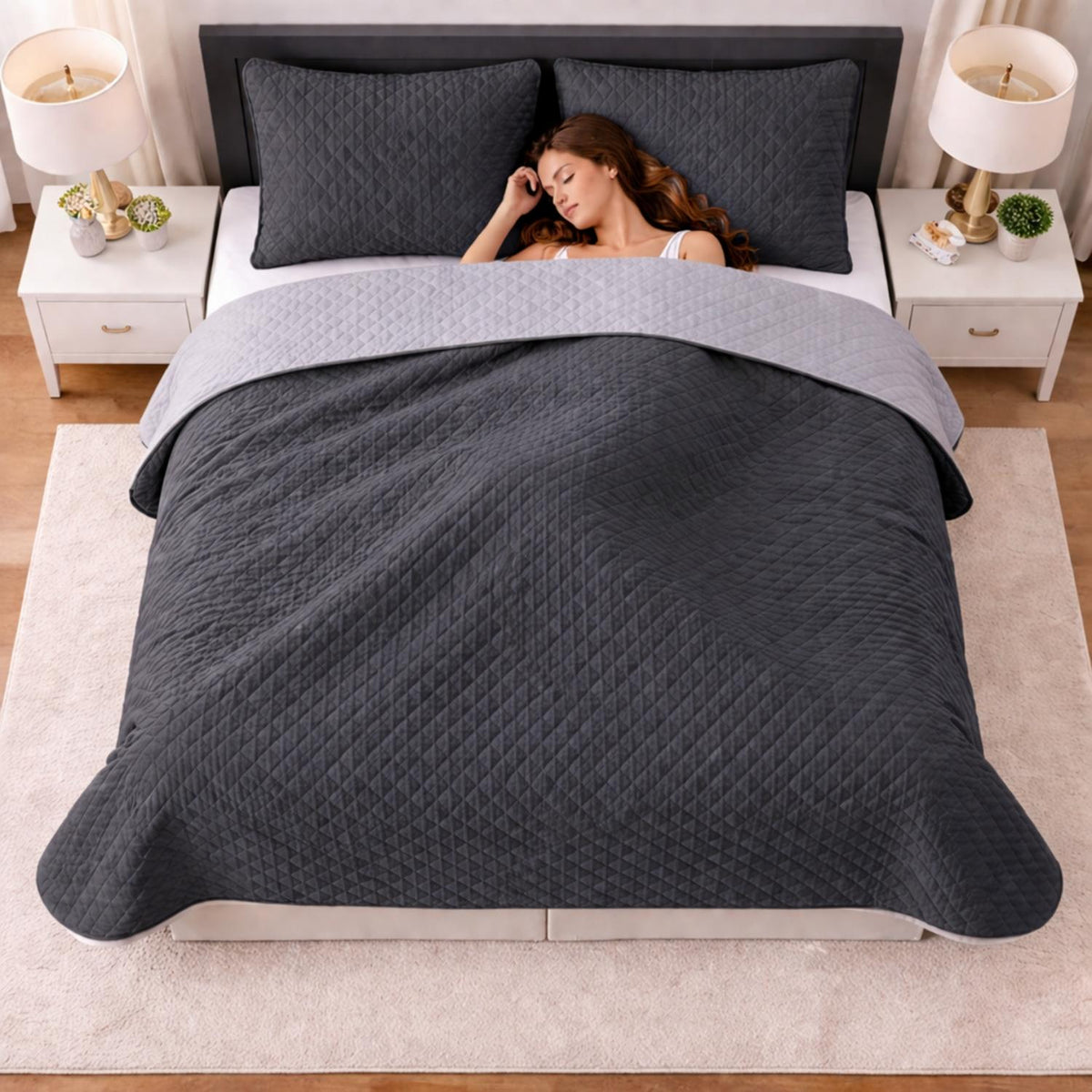 Colcha Doble Faz Gris 180x220cm para Colchón Semidoble 120 X 190 Cm Sin Acolchado Sin Relleno Fondo Entero