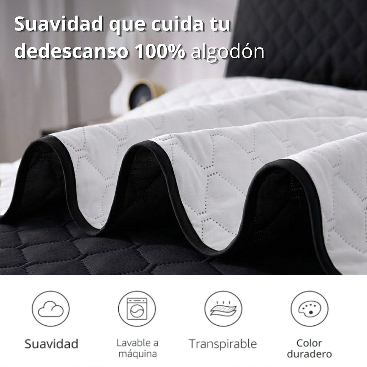Colcha Doble Faz Negro y Blanco 180x220cm para Colchón Semidoble 120 X 190 Cm Sin Acolchado Sin Relleno Fondo Entero