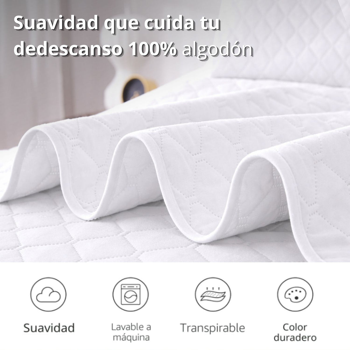 Colcha Blanco 200x220cm para Colchón Doble 140 X 190 Cm Sin Acolchado Sin Relleno Fondo Entero