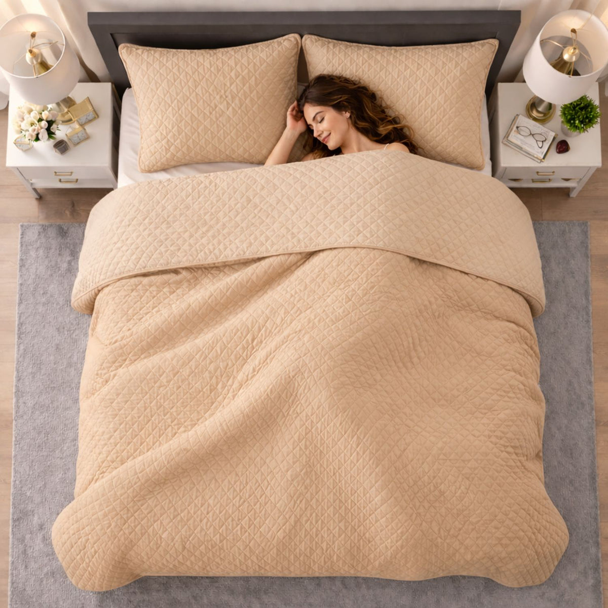 Colcha Beige 200x220cm para Colchón Doble 140 X 190 Cm Sin Acolchado Sin Relleno Fondo Entero