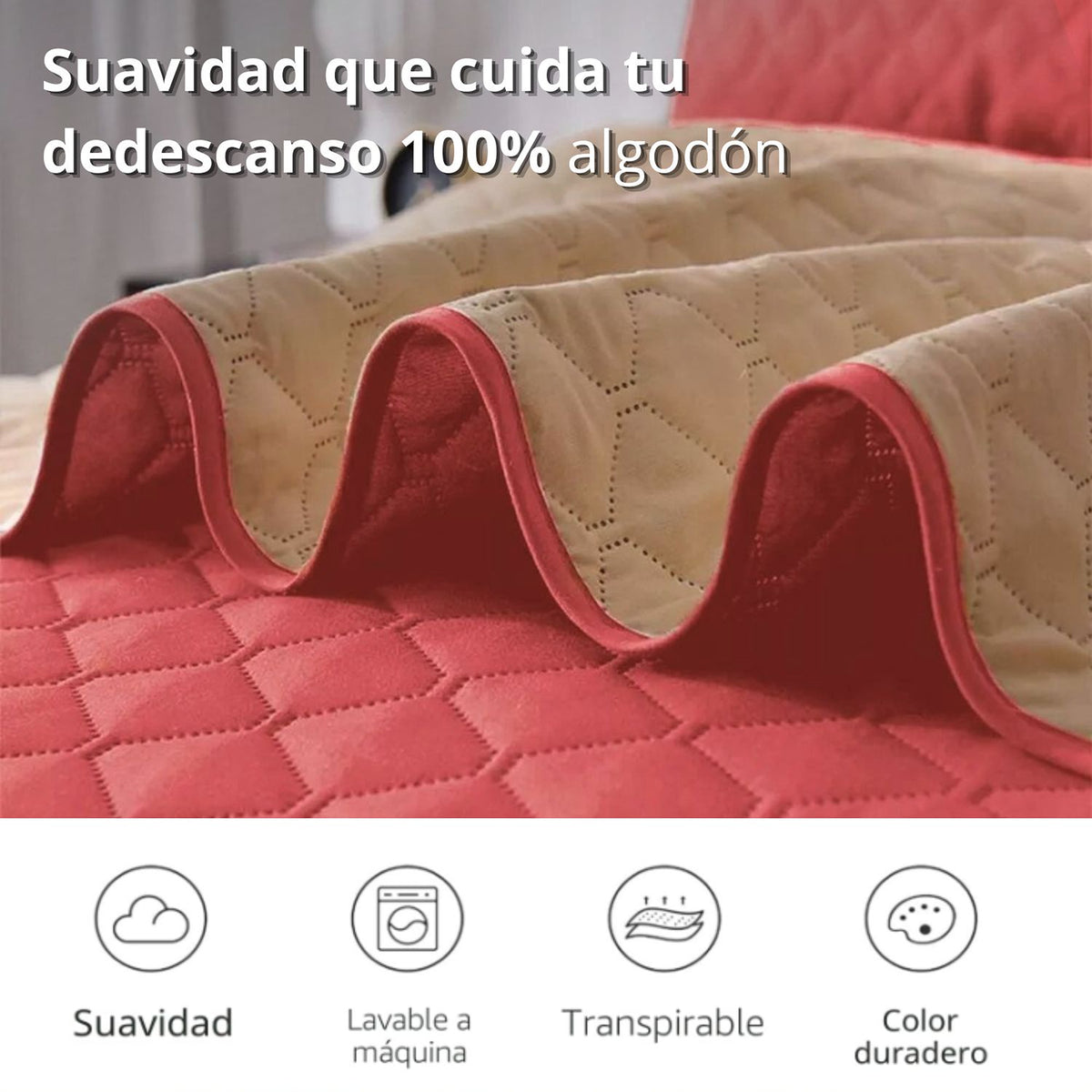 Colcha Doble Faz Camel y Palo de Rosa 200x220cm para Colchón Doble 140 X 190 Cm Sin Acolchado Sin Relleno Fondo Entero