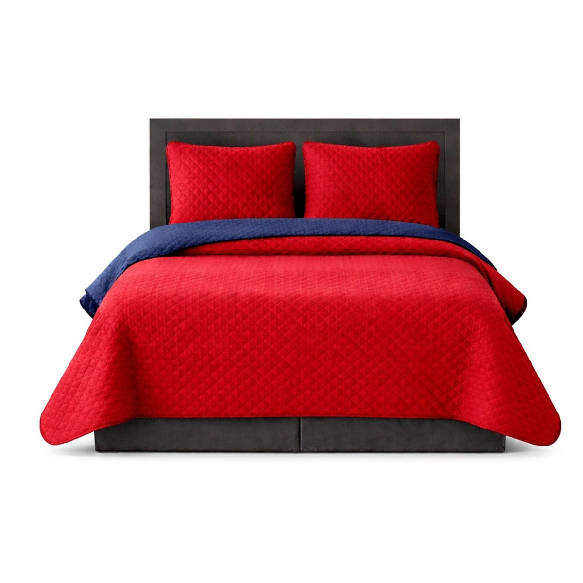 Colcha Doble Faz Rojo y Azul 220x220cm para Colchón Queen 160 X 190 Cm Sin Acolchado Sin Relleno Fondo Entero