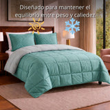 Edredon Doble Faz Verde y Gris 200x220cm para Colchón Doble 140 X 190 Cm Semiacolchado Sin Relleno Fondo Entero