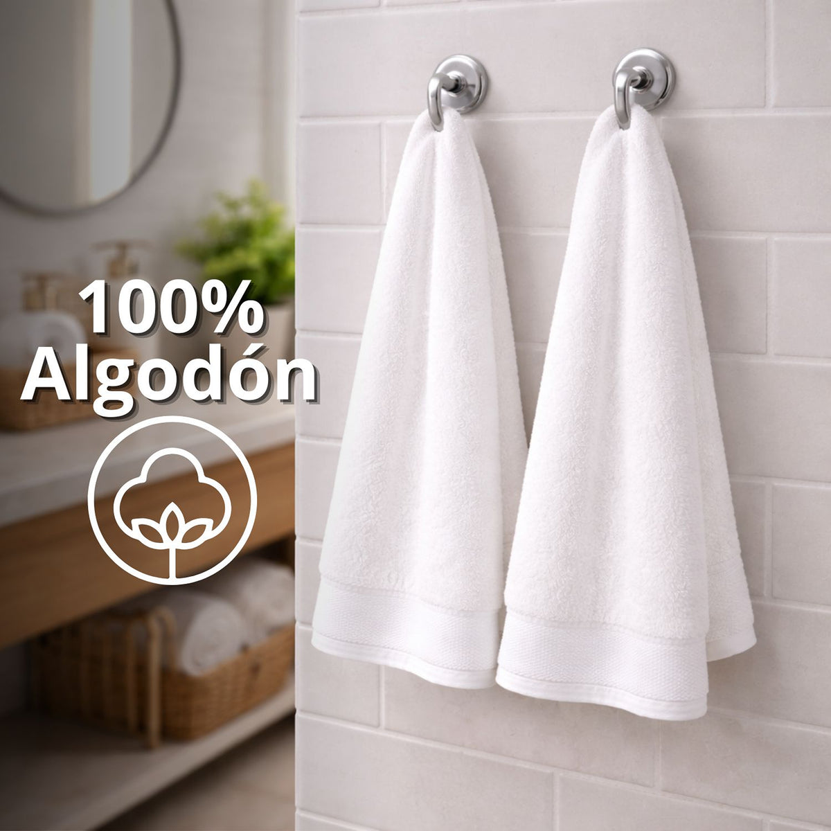 Toalla de Manos Hotelera Blanco 60x50cm Fondo Entero Medio Suave 500gr con Secado Rápido y Alta Absorción