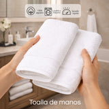 Toalla de Manos Hotelera Blanco 60x50cm Fondo Entero Medio Suave 500gr con Secado Rápido y Alta Absorción
