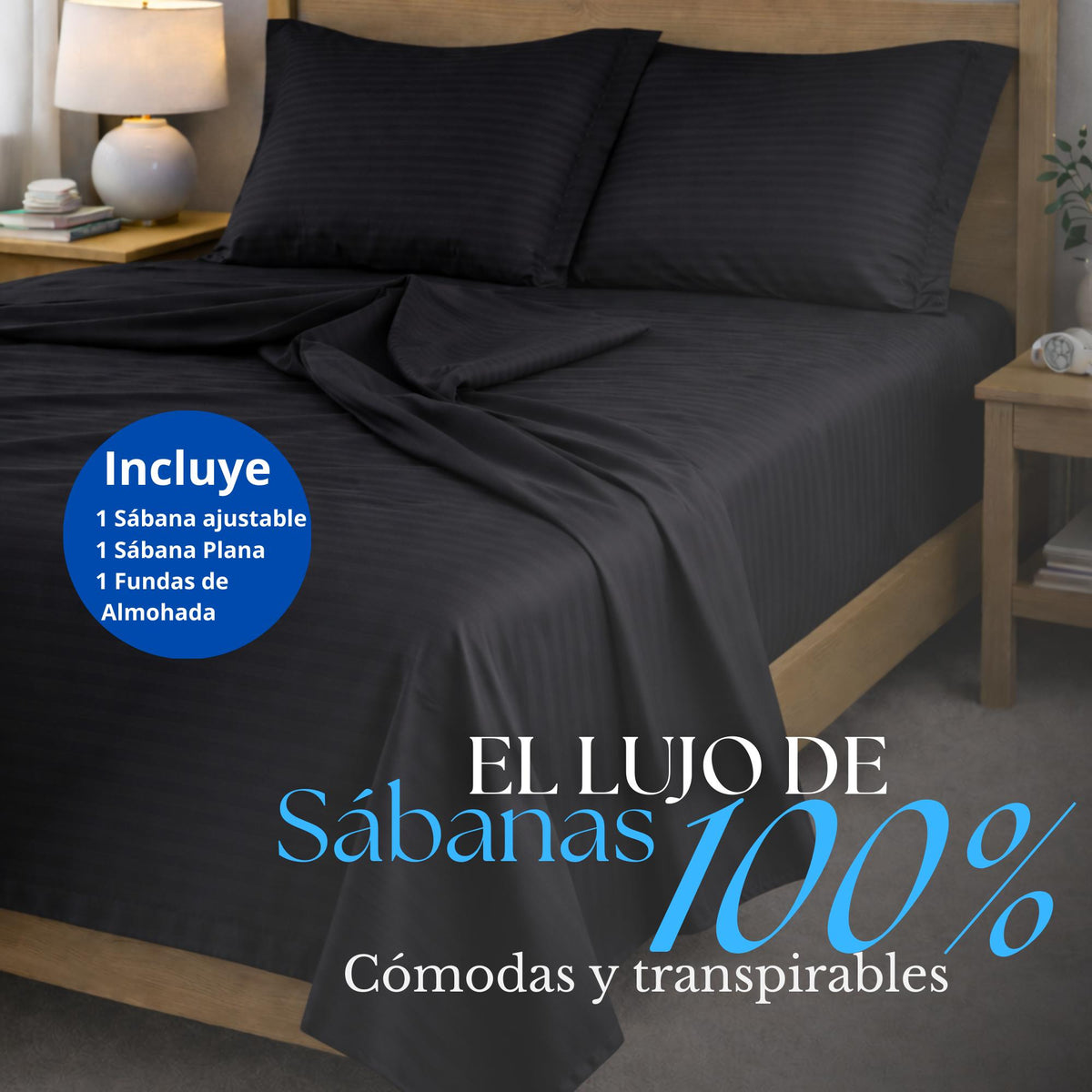 Juego de Sábanas Negra para Colchón Sencillo 100 X 190 Cm Fondo Entero Con Elastico para la Sábana