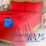 Juego de Sábanas Rojo para Colchón Sencillo 100 X 190 Cm Fondo Entero Con Elastico para la Sábana