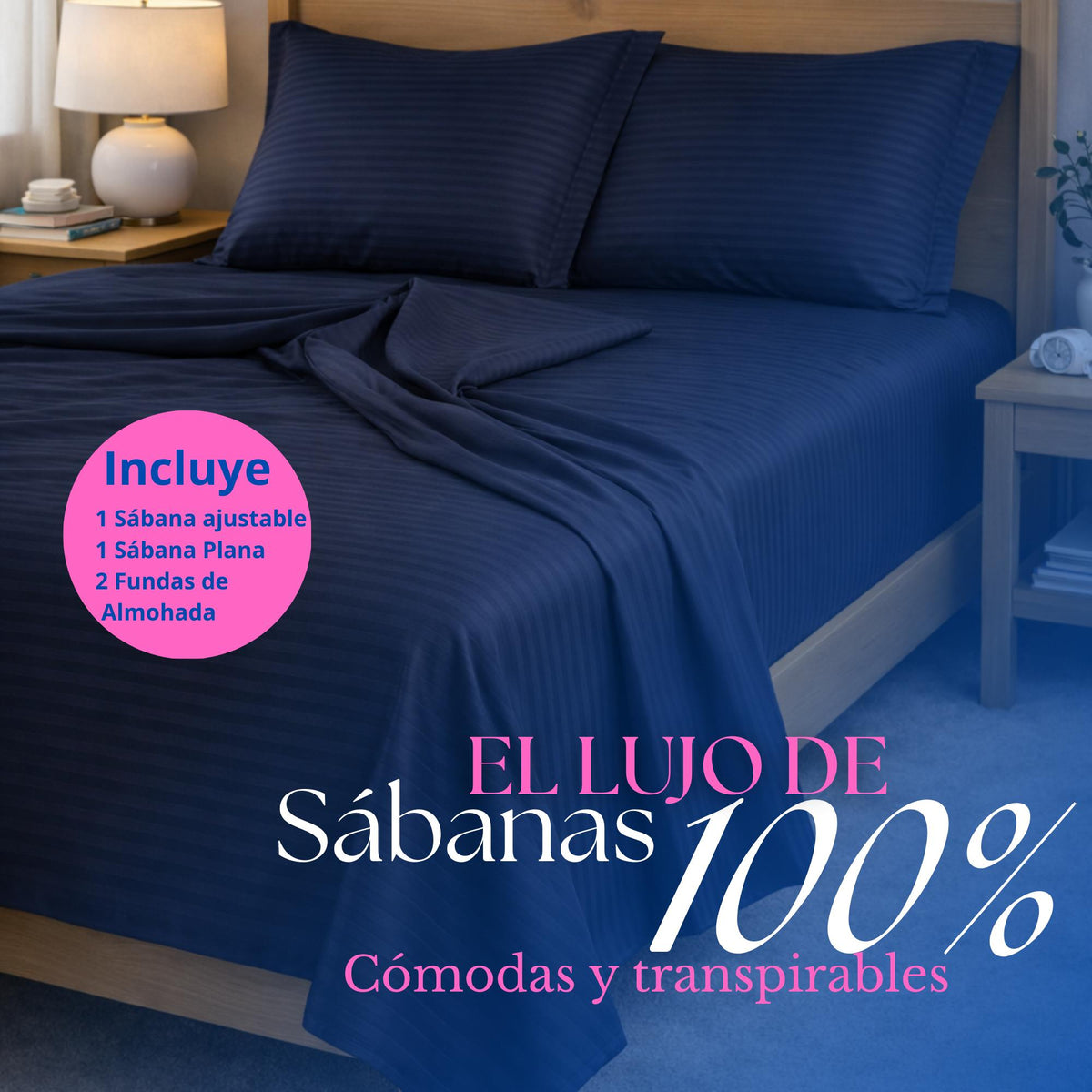 Juego de Sábanas Azul para Colchón Doble 140 X 190 Cm Fondo Entero Con Elastico para la Sábana