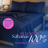Juego de Sábanas Azul para Colchón Doble 140 X 190 Cm Fondo Entero Con Elastico para la Sábana