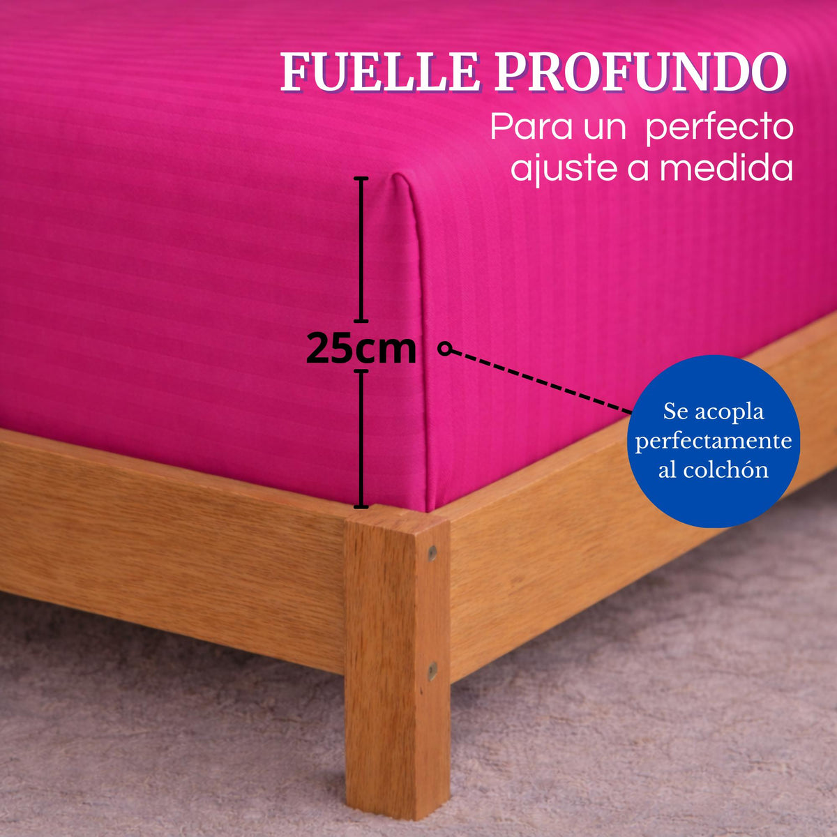 Juego de Sábanas Fucsia para Colchón Doble 140 X 190 Cm Fondo Entero Con Elastico para la Sábana