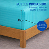 Juego de Sábanas Turquesa para Colchón Doble 140 X 190 Cm Fondo Entero Con Elastico para la Sábana