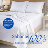 Juego de Sábanas Blanco para Colchón Queen 160 X 190 Cm Fondo Entero Con Elastico para la Sábana