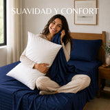 Combo Juego de Sábanas y Almohada Azul para Colchón Sencillo 100 X 190 Cm Fondo Entero Con Elastico para la Sábana