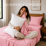 Combo Juego de Sábanas y Almohada Rosado para Colchón Sencillo 100 X 190 Cm Fondo Entero Con Elastico para la Sábana