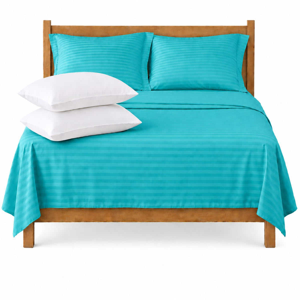Combo Juego de Sábanas y Almohada Turquesa para Colchón Semidoble 120 X 190 Cm Fondo Entero Con Elastico para la Sábana