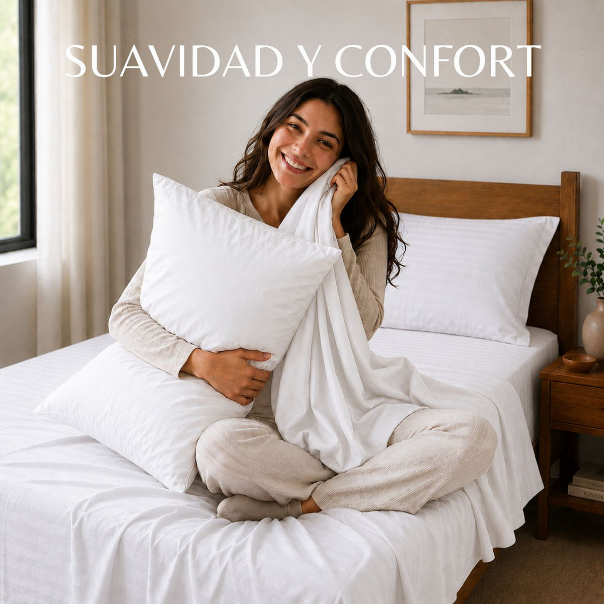 Combo Juego de Sábanas y Almohada Blanco para Colchón Queen 160 X 190 Cm Fondo Entero Con Elastico para la Sábana