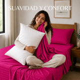 Combo Juego de Sábanas y Almohada Fucsia para Colchón Queen 160 X 190 Cm Fondo Entero Con Elastico para la Sábana
