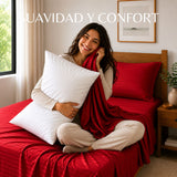 Combo Juego de Sábanas y Almohada Rojo para Colchón Queen 160 X 190 Cm Fondo Entero Con Elastico para la Sábana