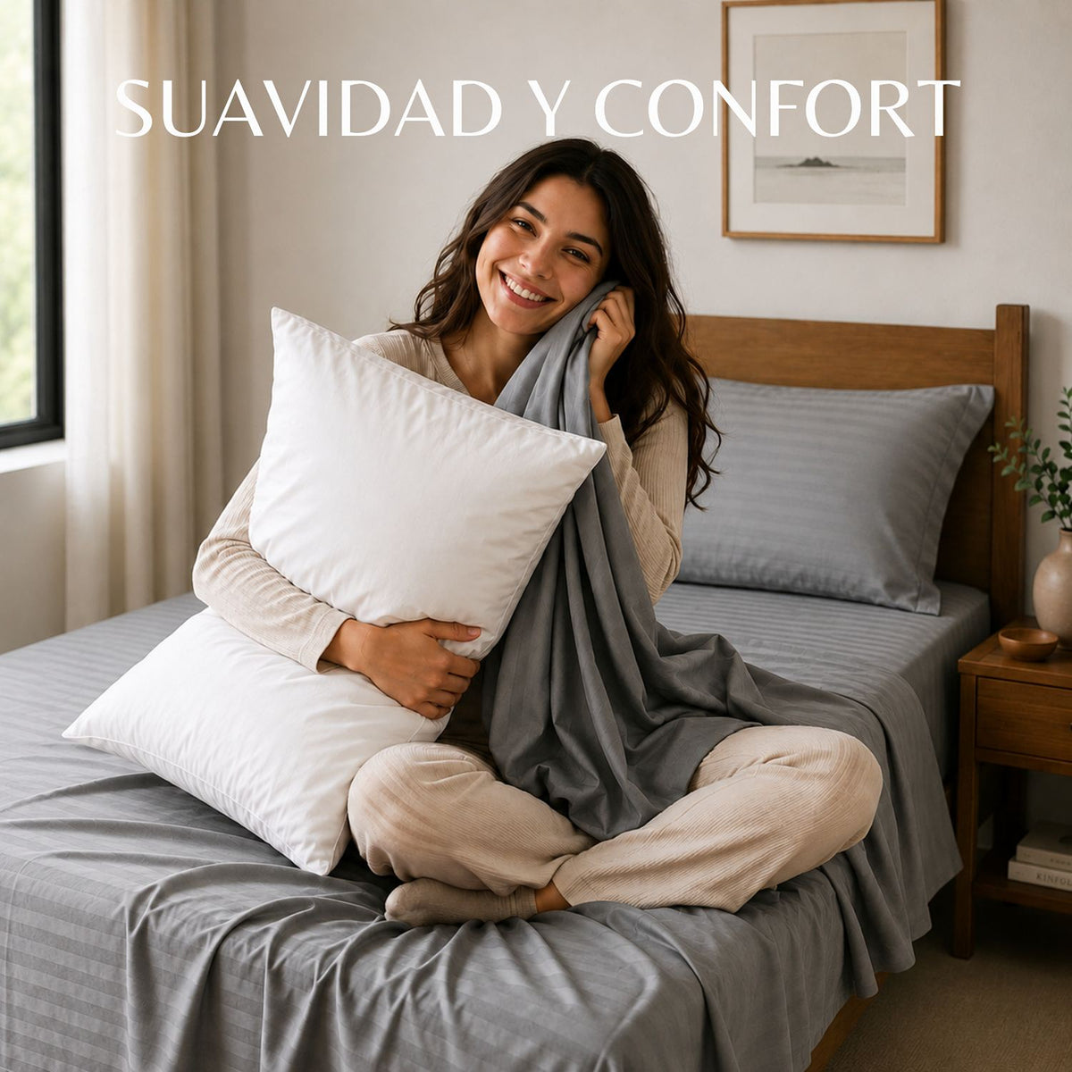 Combo Juego de Sábanas y Almohada Gris para Colchón King 200 X 200 Cm Fondo Entero Con Elastico para la Sábana