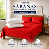 Combo Juego de Sábanas y Almohada Rojo para Colchón King 200 X 200 Cm Fondo Entero Con Elastico para la Sábana