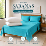 Combo Juego de Sábanas y Almohada Turquesa para Colchón King 200 X 200 Cm Fondo Entero Con Elastico para la Sábana