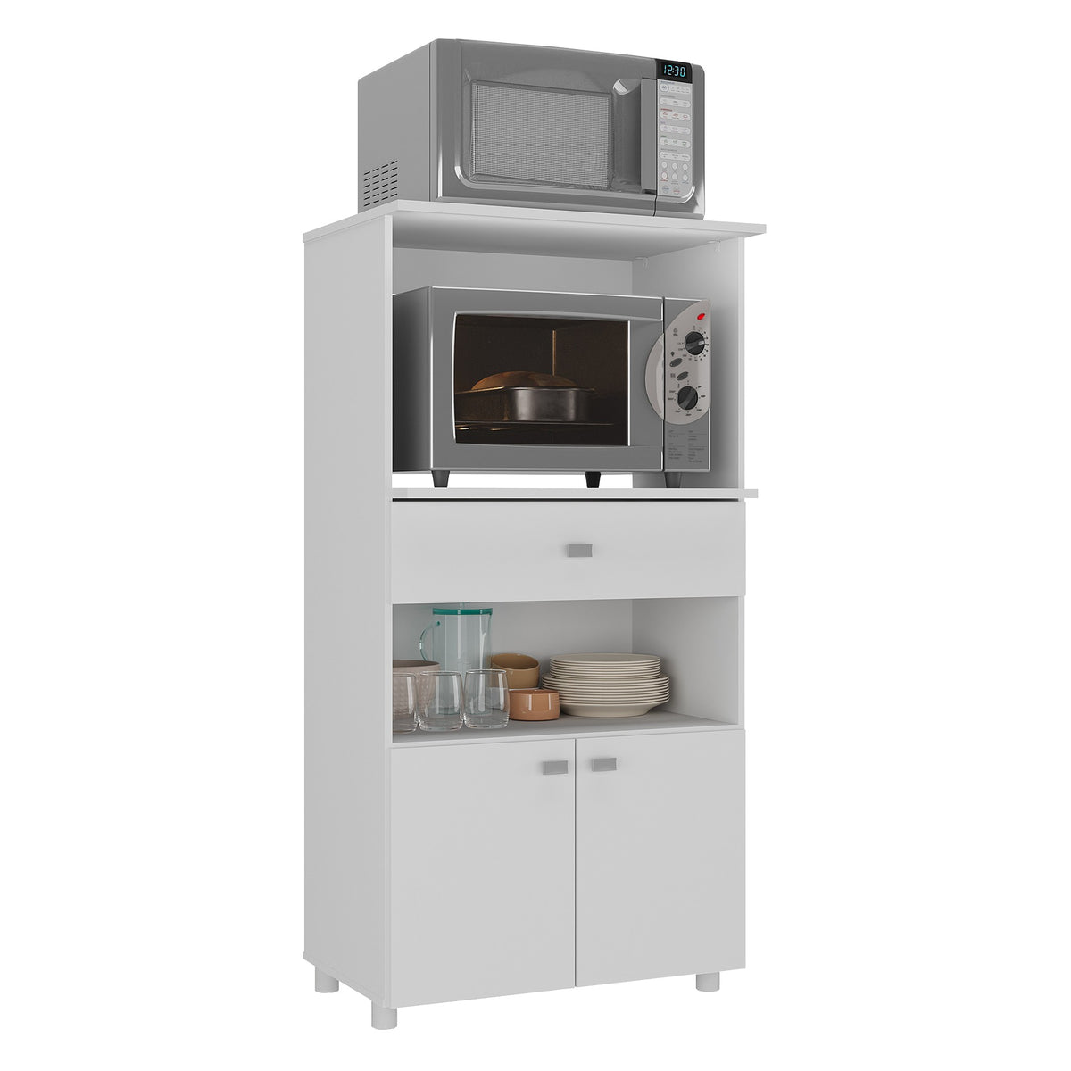 Mueble Microondas Capri Blanco 62x122cm con Dos Puertas y Un Cajón