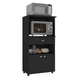 Mueble Microondas Capri Negro 62x122cm con Dos Puertas y Un Cajón