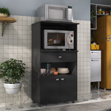 Mueble Microondas Capri Negro 62x122cm con Dos Puertas y Un Cajón