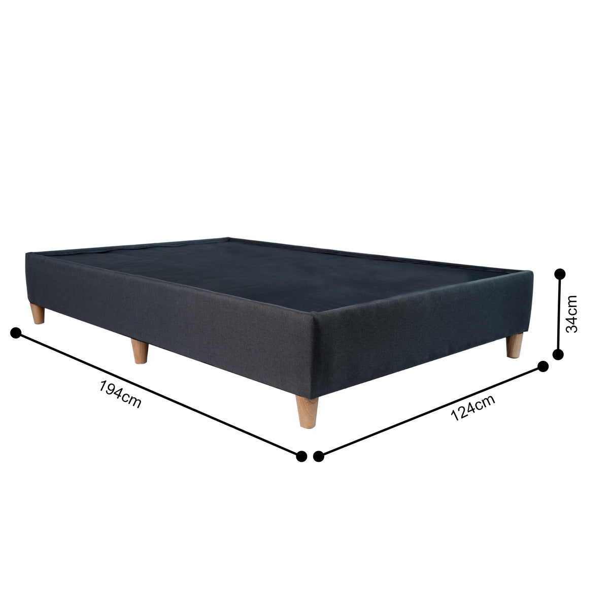 Base Cama Toledo Gris Oscuro 124x34cm para Colchón Semidoble 120 X 190 Cm sin Colchón y con Patas