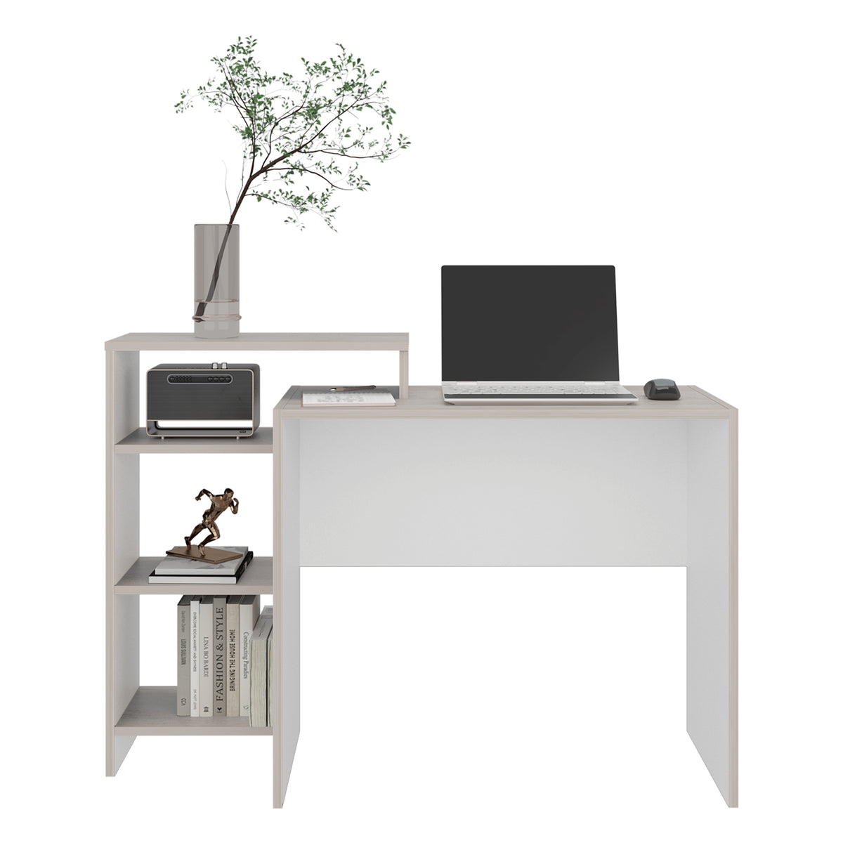 Escritorio Stella Plus Tivoli y Blanco 125.7x89.4cm con Organizador de Libros sin Cajones