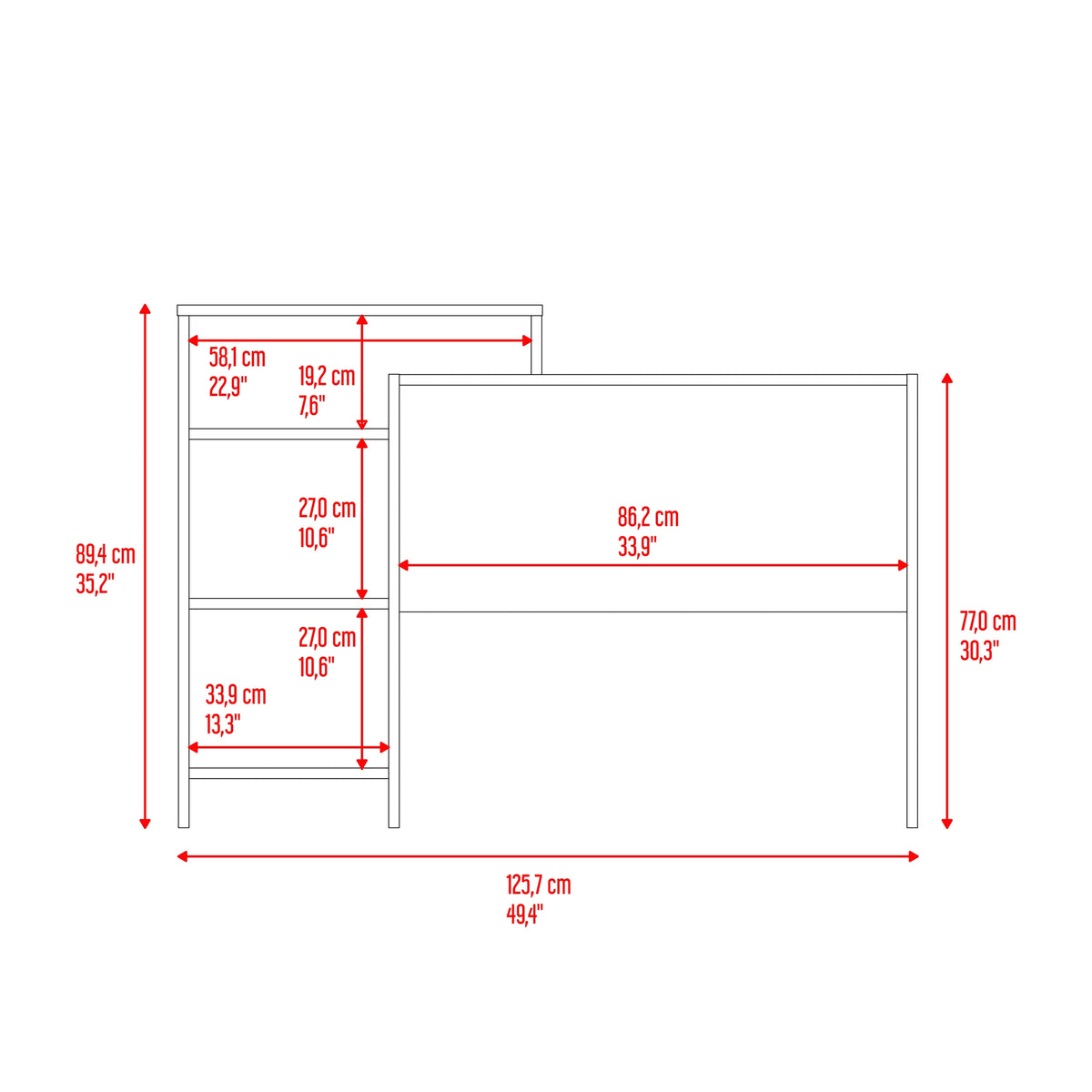 Escritorio Stella Plus Tivoli y Blanco 125.7x89.4cm con Organizador de Libros sin Cajones