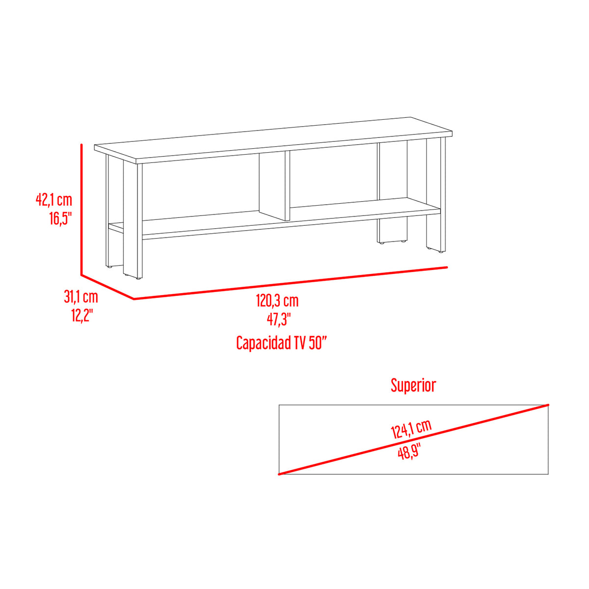 Mesa para TV Navia Gales y Wengue 120.3x42.1cm para TV Hasta 65" Pulgadas con Dos Compartimientos