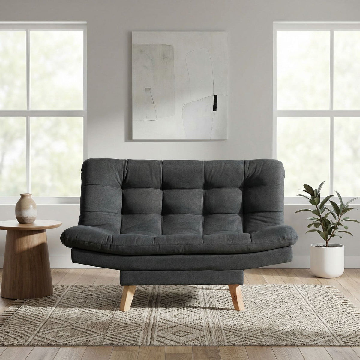 Sofacama Valencia Gris 115x93cm de Dos Puestos Reclinable sin Apoya Brazos
