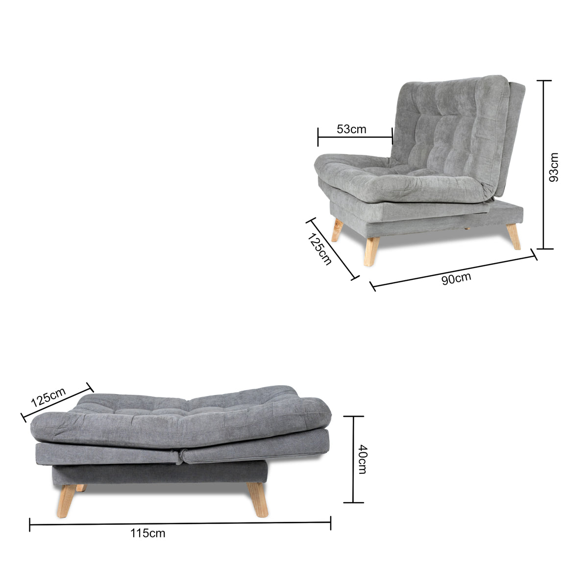 Sofacama Valencia Plata 115x93cm de Dos Puestos Reclinable sin Apoya Brazos